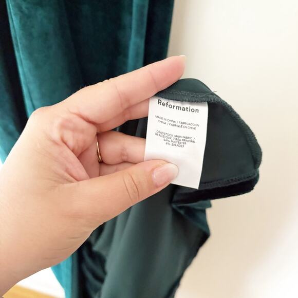 Reformation Nyla Velvet Halter Slit Dress Emerald Green Sleeveless Size L Large - Picture 9 of 9